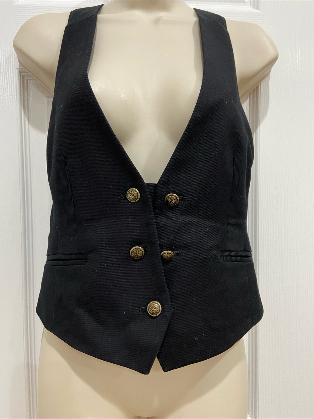 Club Monaco Black Tailored Vest with Gold Buttons